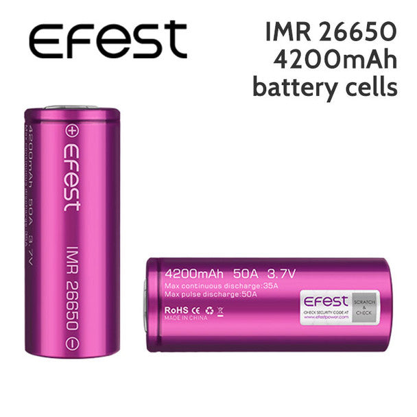 2 pack – Efest IMR 26650 rechargeable 4200mAh battery cells