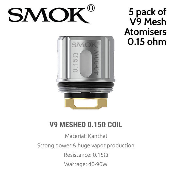 5 pack of SMOK V9 Mesh 0.15ohm atomisers