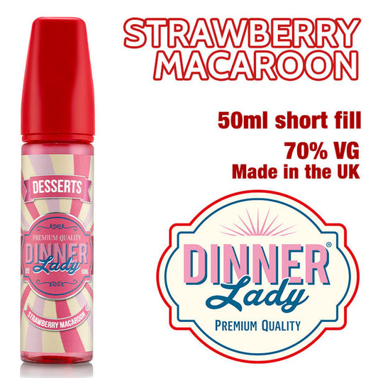Strawberry Macaroon e-liquid by Dinner Lady – 70% VG – 50ml