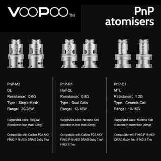 5 pack - VooPoo PnP atomisers and PnP VM atomisers